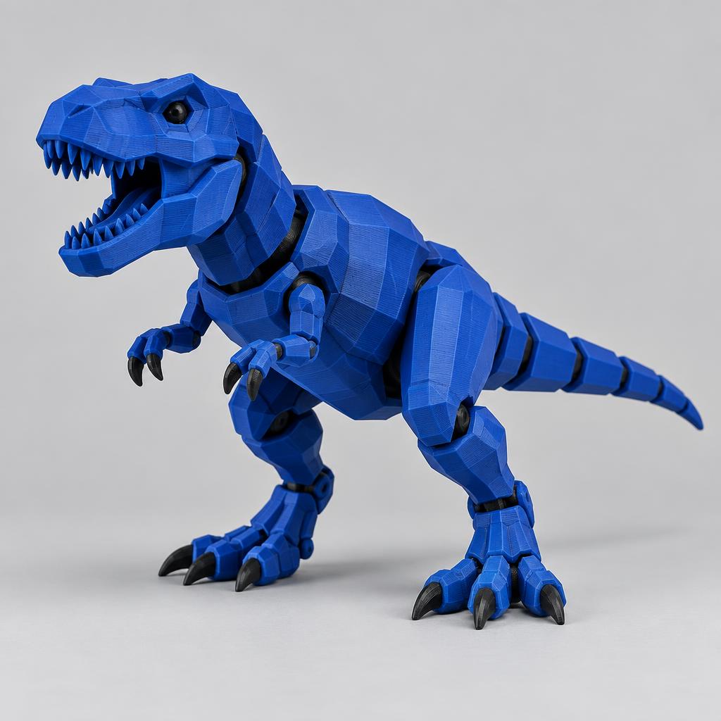 Blue 3D-printed dinosaur toy